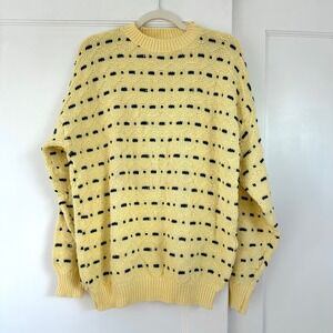 Vintage Eric Rhodes‎ Yellow Black Dot Knit Cotton Sweater Size L